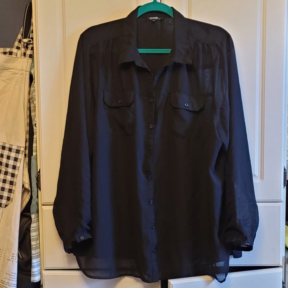 ๐2 for $30!๐ George Black Sheer Long Sleeve Button Up Blouse - Picture 3 of 9